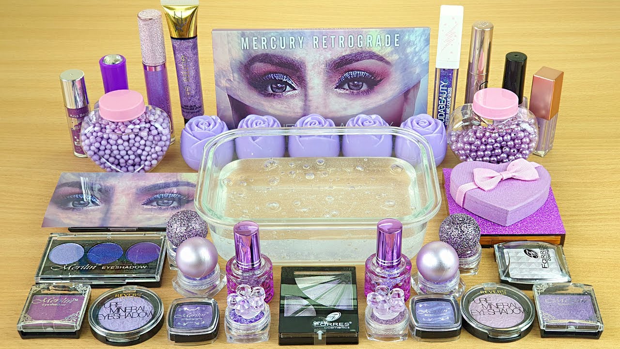 LILAC SLIME Mixing makeup and glitter into Clear Slime Satisfying Slime Videos