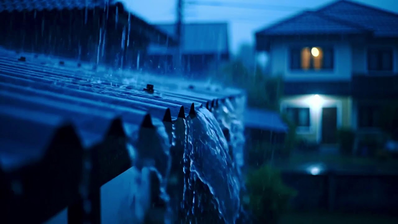 Nighttime Rain ASMR on Tin Roof Home, Dense Neighborhood Atmosphere for Calm Dee p Sleep 135