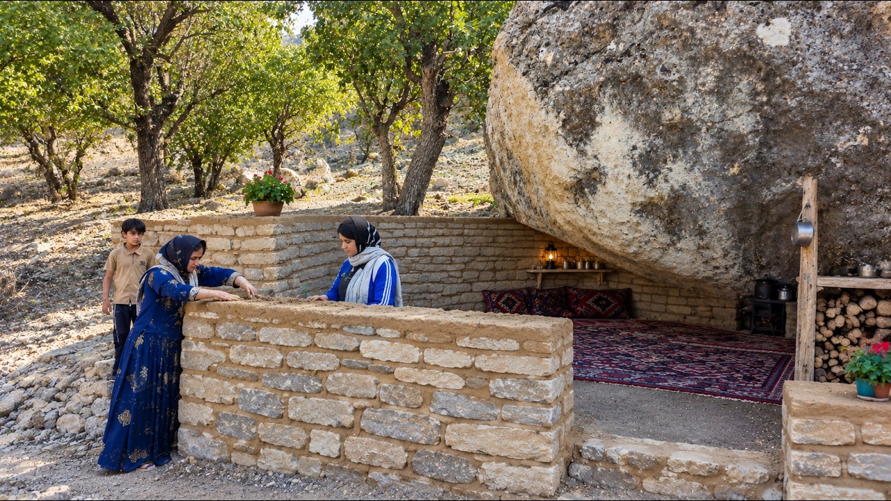 😱 Rebuilding a mountain cave with rocks and thatch | A family's fight for survival 🏔️