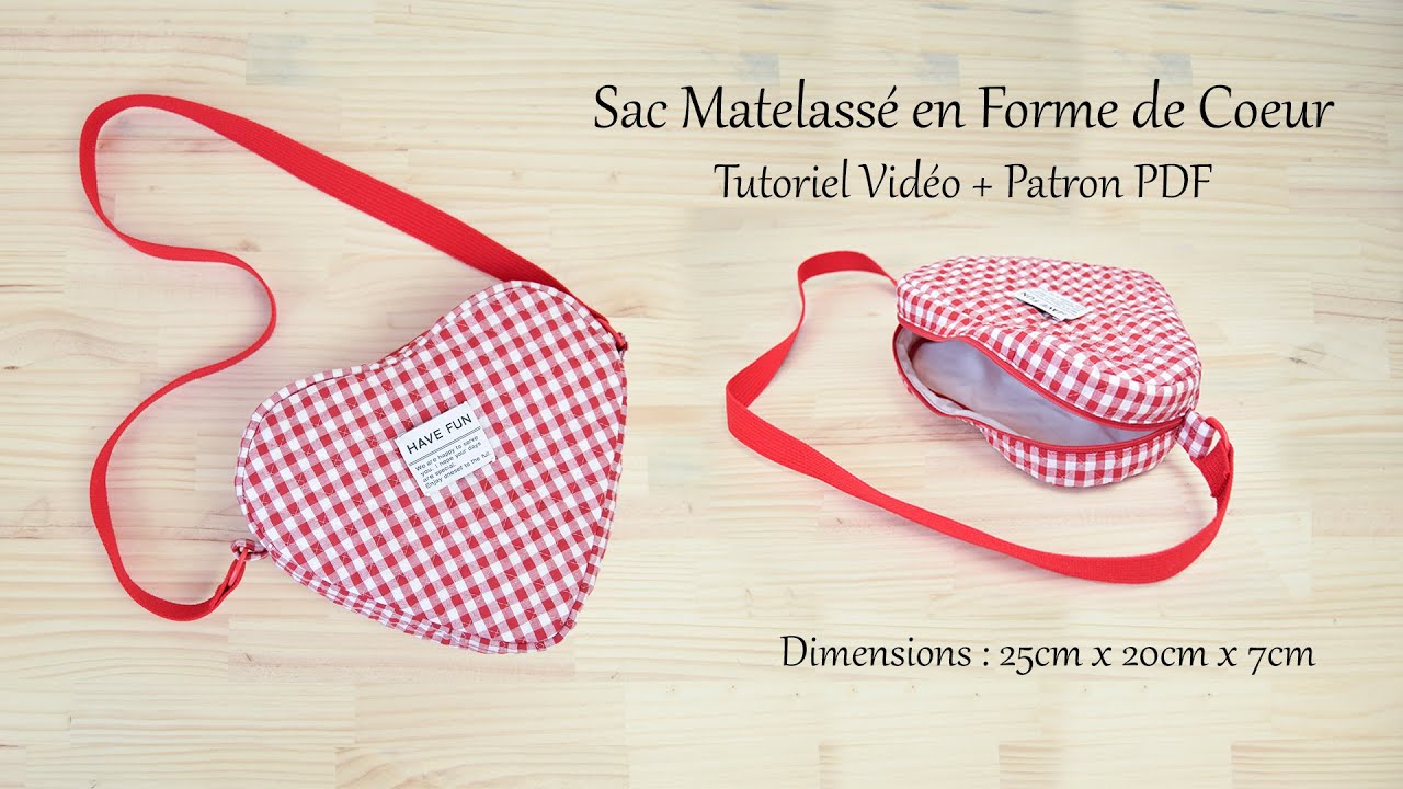 Comment coudre un sac en forme de cœur matelassé en vichy - Tuto - Patron PDF - Couture Facile Mimi