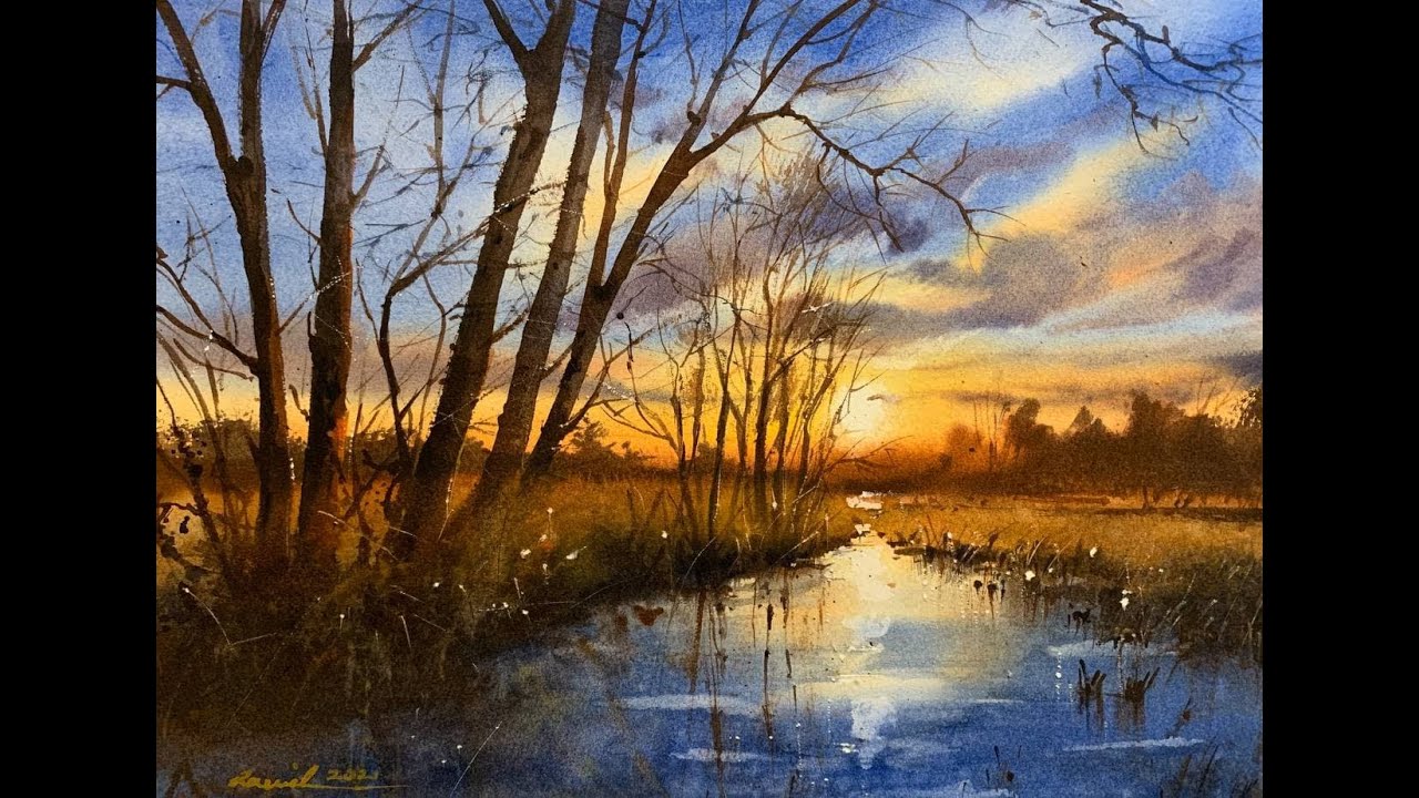 How to paint landscape in watercolor painting demo by javid tabatabaei