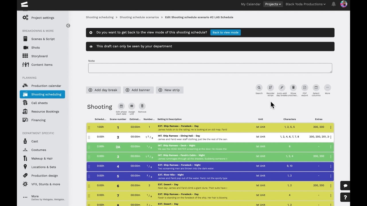 Creating a Shooting schedule