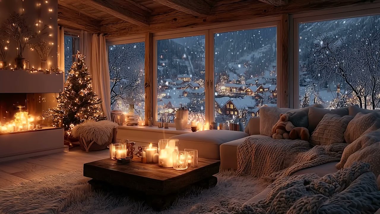 Crackling Fireplace and Calm Piano Ambience | Peaceful Winter Night Sounds for Deep Sleep and Focus