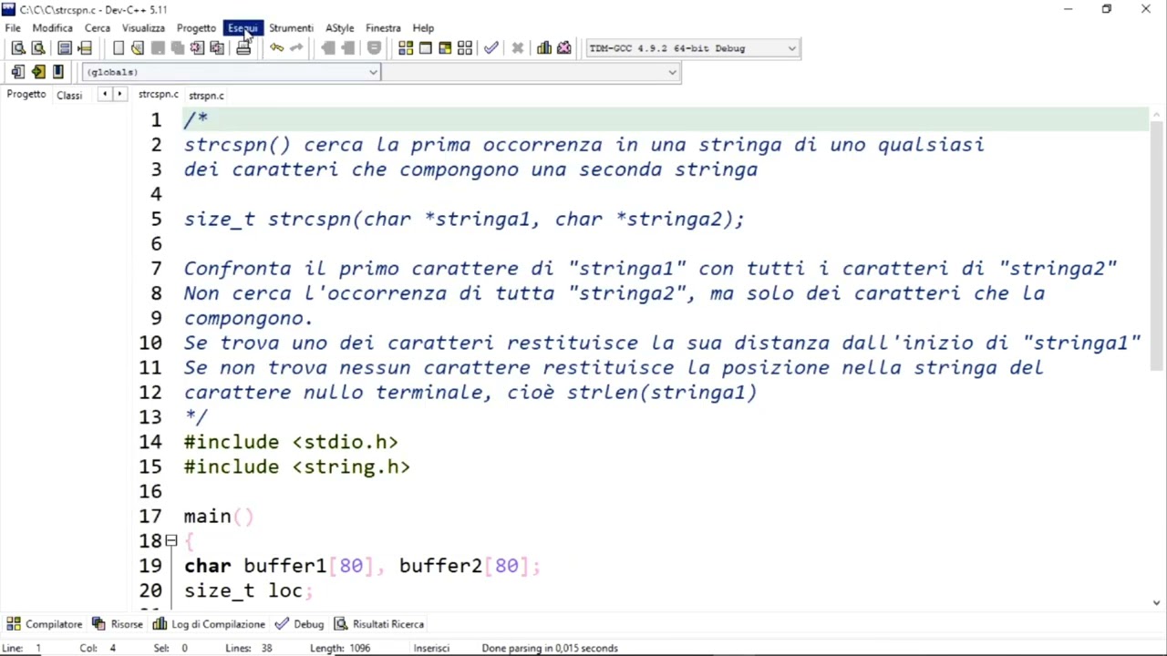 Linguaggio C - strcspn() e strspn(), ricerca nelle stringhe
