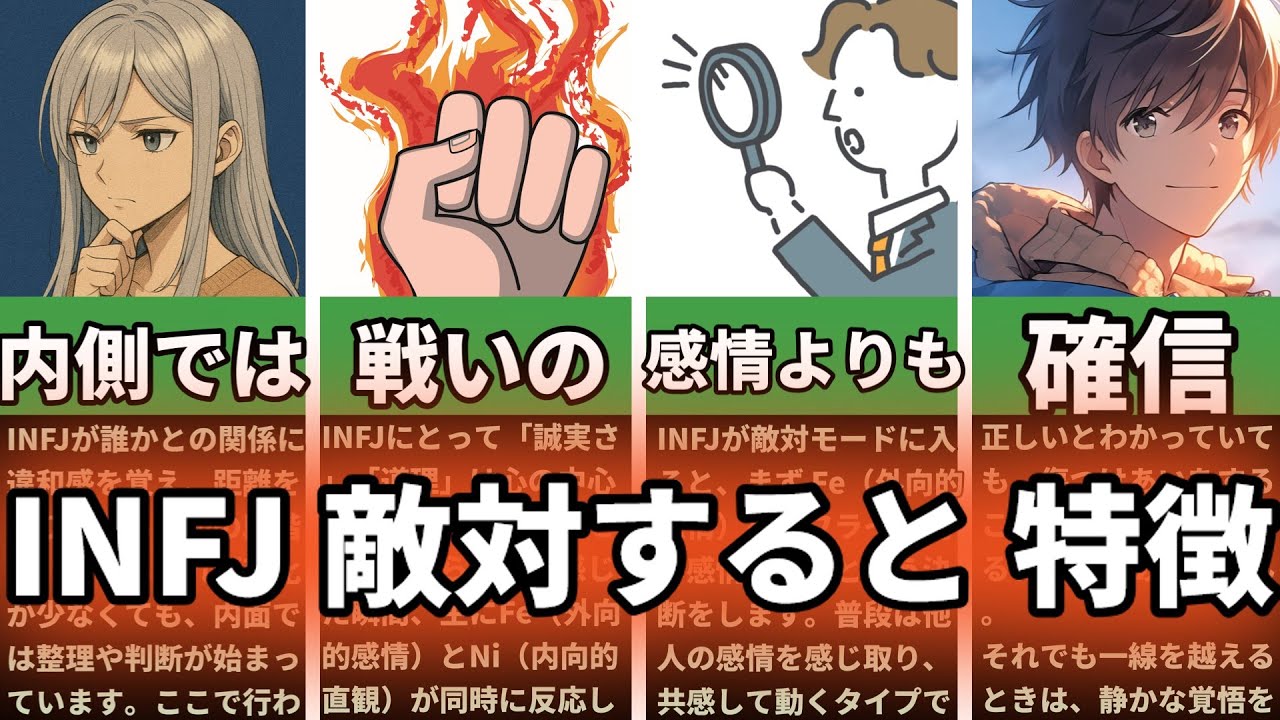 【MBTI診断】INFJが敵対すると特徴 4選　#あるある　#MBTI#infj #提唱者#性格診断#infjあるある#心理学#人間関係#提唱者型