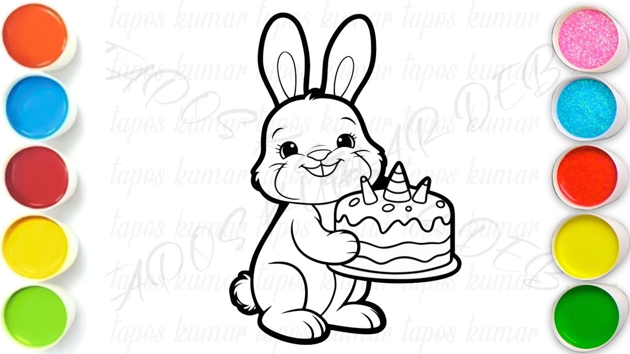 Bunny with birthday cake Drawing, Painting & Coloring For Kids and Toddlers_ Kids Art