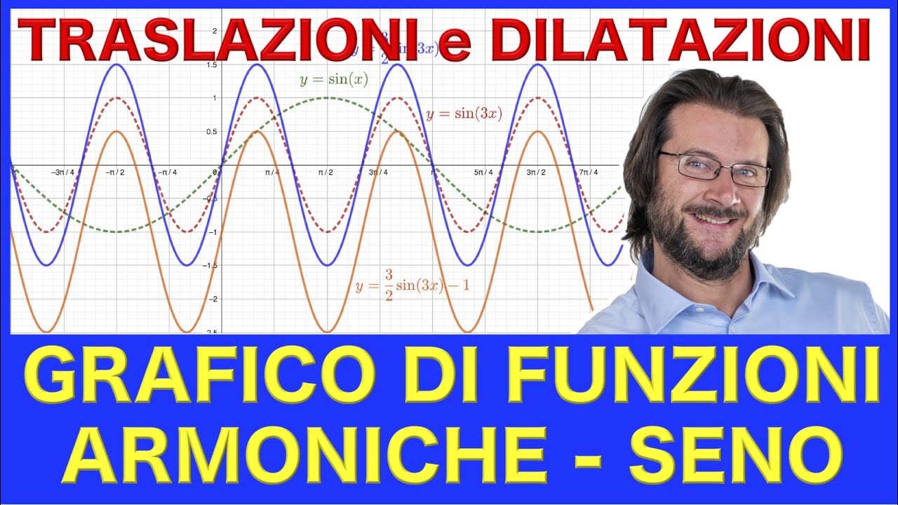 Grafico di funzioni armoniche con traslazioni e dilatazioni, esempio seno