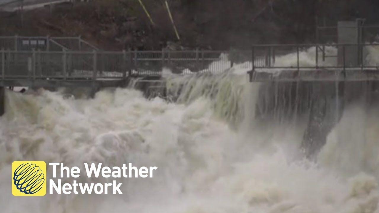 RAW: Visuals of angry river in Bracebridge, ON due to flooding