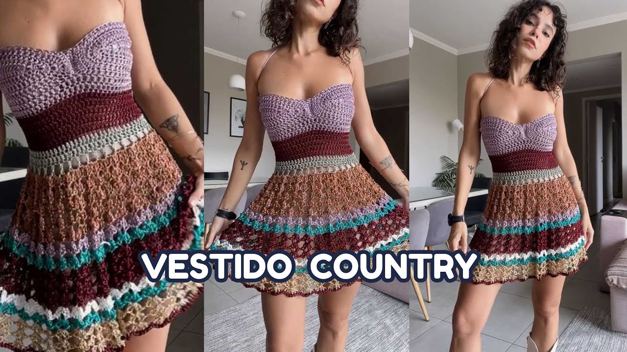 VESTIDO  COUNTRY - PAP CROCHÊ Tutorial  - Passo a passo
