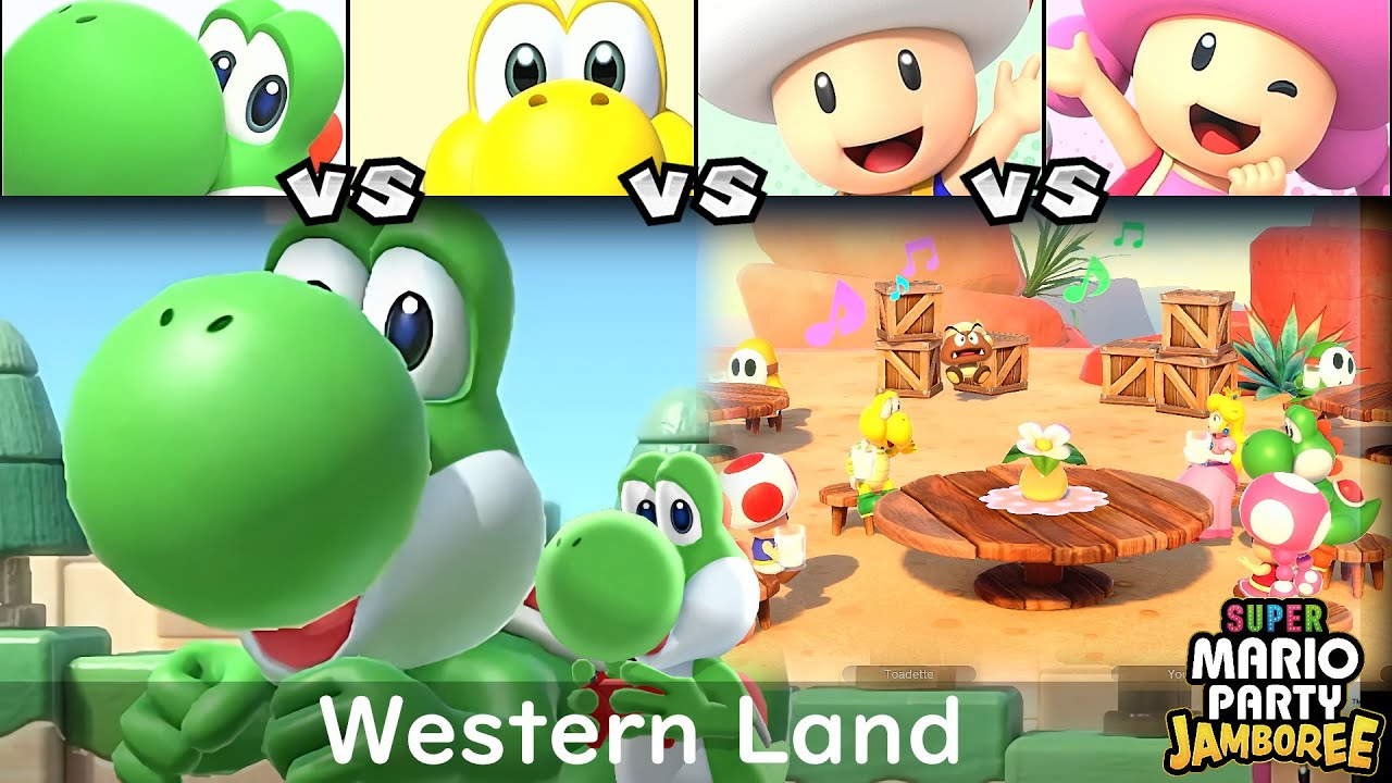 Super Mario Party Jamboree Yoshi vs Koopa Troopa vs Toad vs Toadette in Western Land