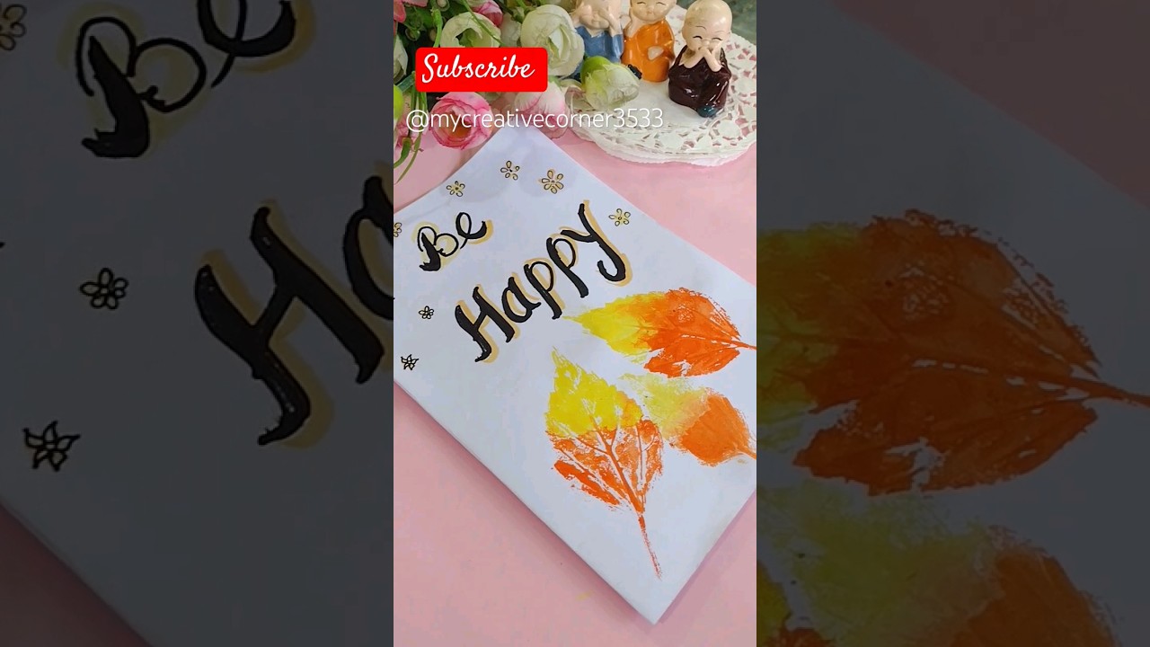 How to make card with Leaf 🍀 Impression #autumn #leafart #leafprinting #drawing #painting #trending🔥