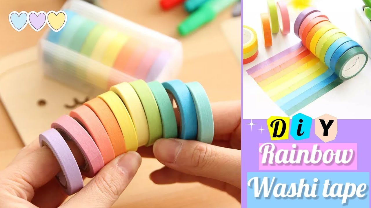 How to make RAINBOW washi tape at your home _ DIY rainbow washi tape for journal