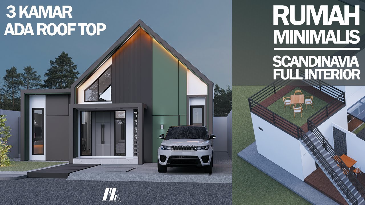 Desain Rumah Minimalis 1 Lantai Model Scandinavian Modern | 3 Kamar Tidur | Roof Top | Inner Court