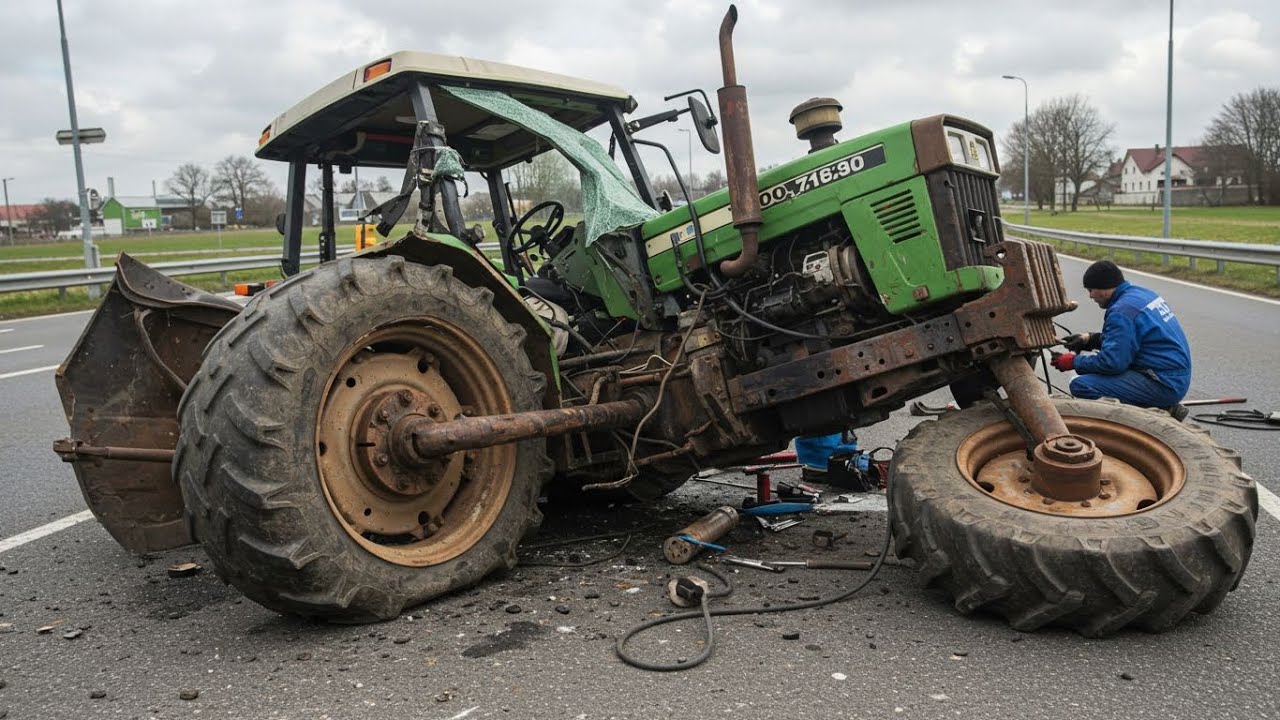 Tractor Got An Accident on Road-Axle Breaks and Wheels Fall Off Mechanic Repair it with Great Skills