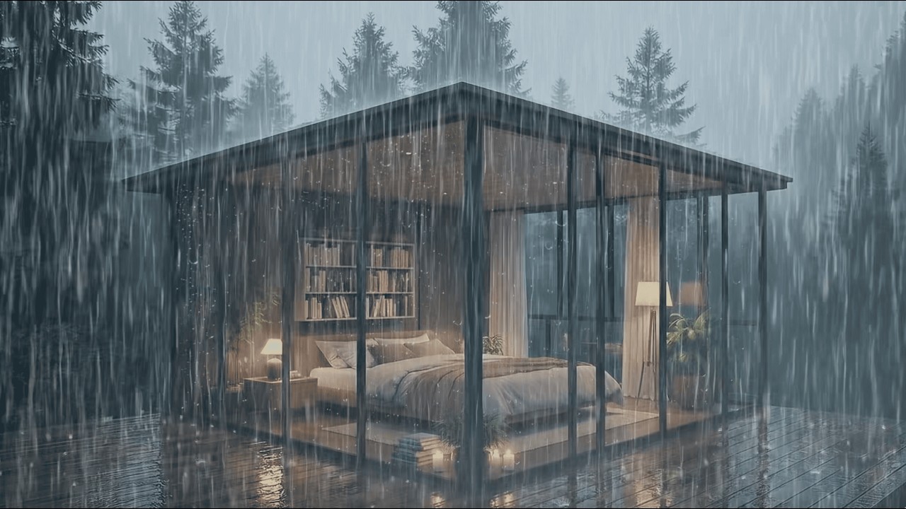 Rain Sounds for Deep Sleep | ASMR Cozy Glass Cabin in the Heavy Rain Ambience Fall Asleep