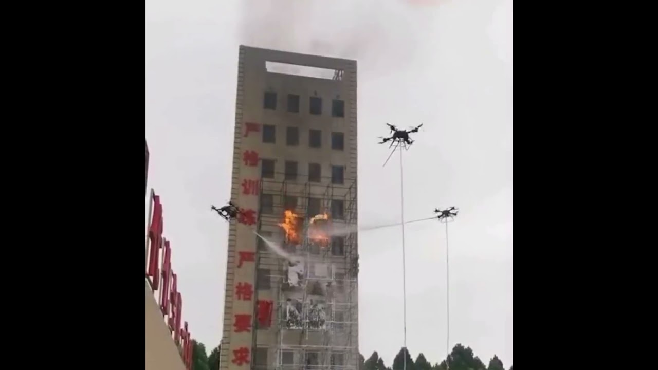 Extinguishing a fire in a multi storey building with drones #firefighting #technology