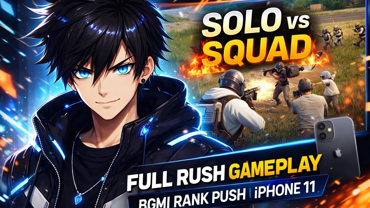 Solo vs squad 🔥|full rush gameplay |Bgmi Rank push | iphone 11