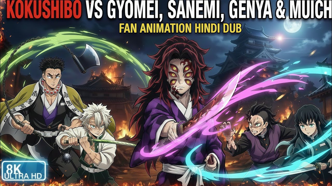 Kokushibo vs Gyomei, Sanemi, Genya & Muichiro | Fan Animation Hindi Dub