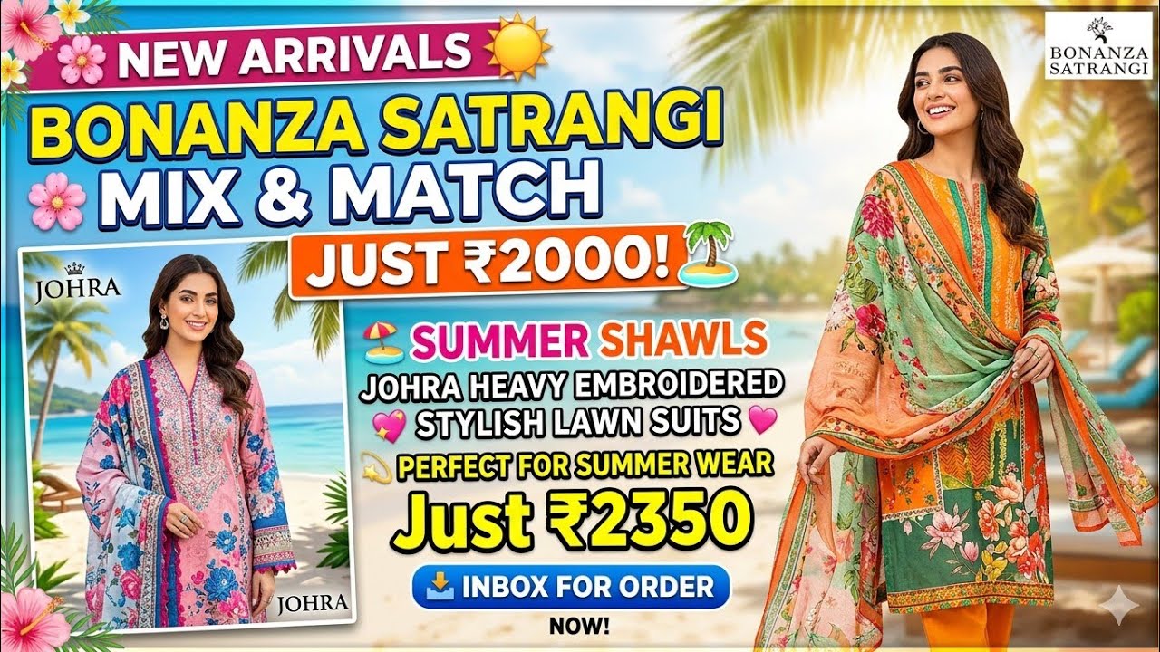 🌸 New arrivals Bonanza SATRANGI mix mach just 2000, summer 🏝️ 🌞 shawals JOHRA heavy. 03016153280