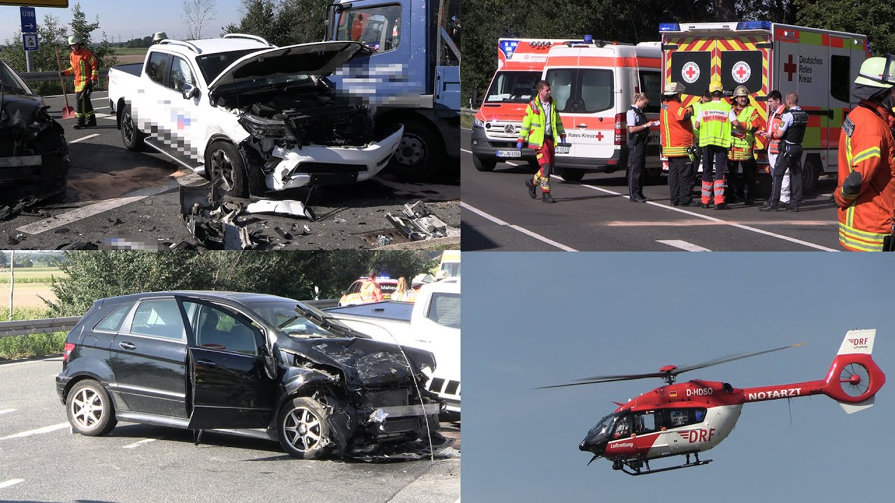 Schwerer Verkehrsunfall zwischen LKW und zwei PKW auf L3110 in Hemsbach - 4 Verletzte ~ 16.09.2023