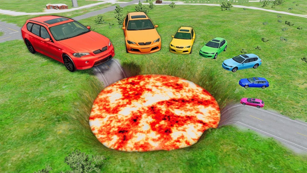 🔥GIANT LAVA PIT vs SMALL & BIG CARS in BeamNG.drive
