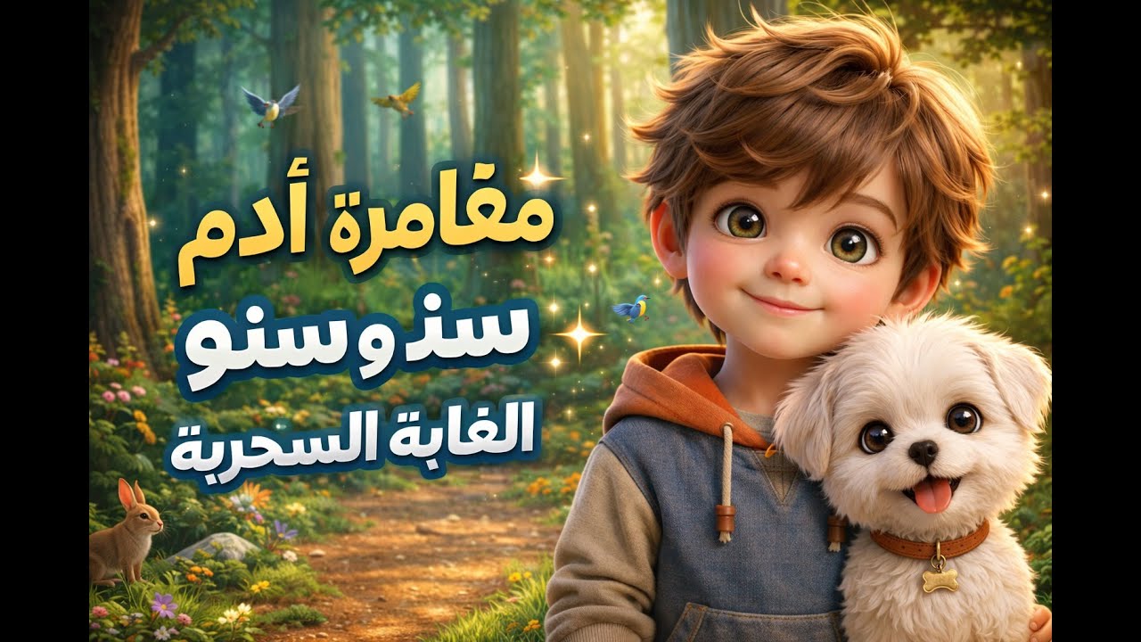 مغامرة آدم وسنو في الغابة السحرية 🌲✨ قصة أطفال ممتعة ومليئة بالحيوانات اللطيفة