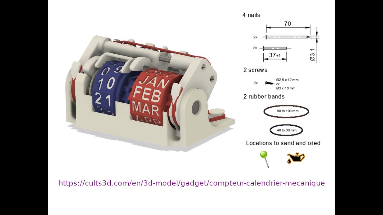3D printed Mechanical calendar counter assembly