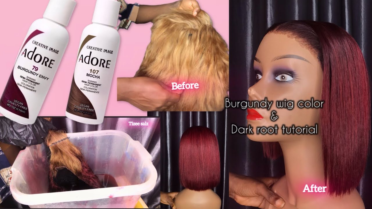 How to color/dye a wig Burgundy| Beginner friendly| Dark root tutorial 