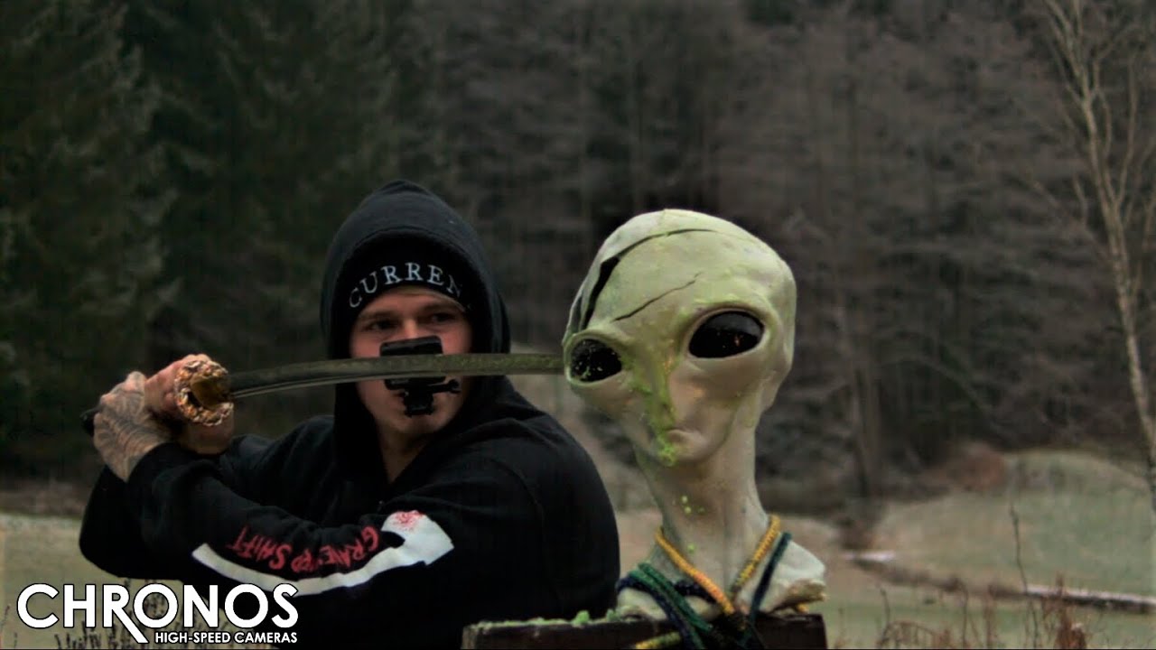 Grey Alien Reactive Target Vs Katana! AlienGoBoom