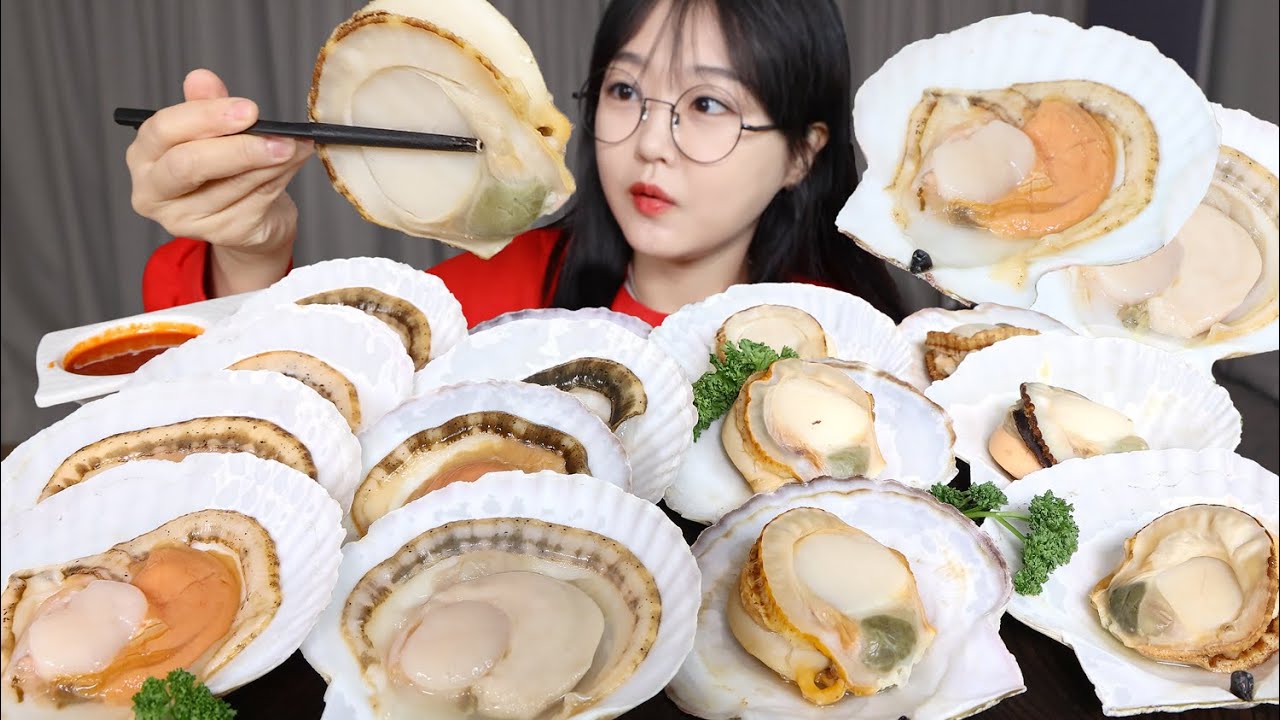 Сырой гребешок и гребешок на паруㅣMukbang ASMR