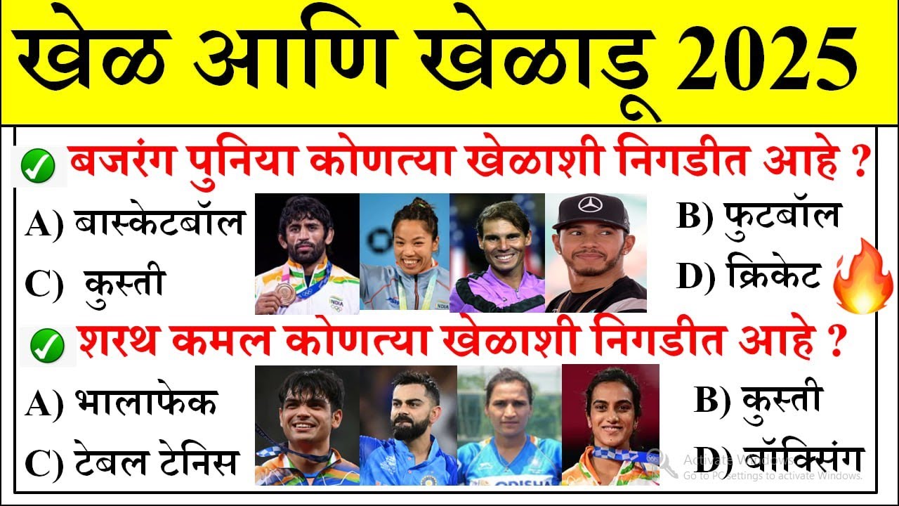 खेळ आणि खेळाडू प्रश्न | Current Affairs 2025 | Sports & Players in marathi | Current Affairs Today
