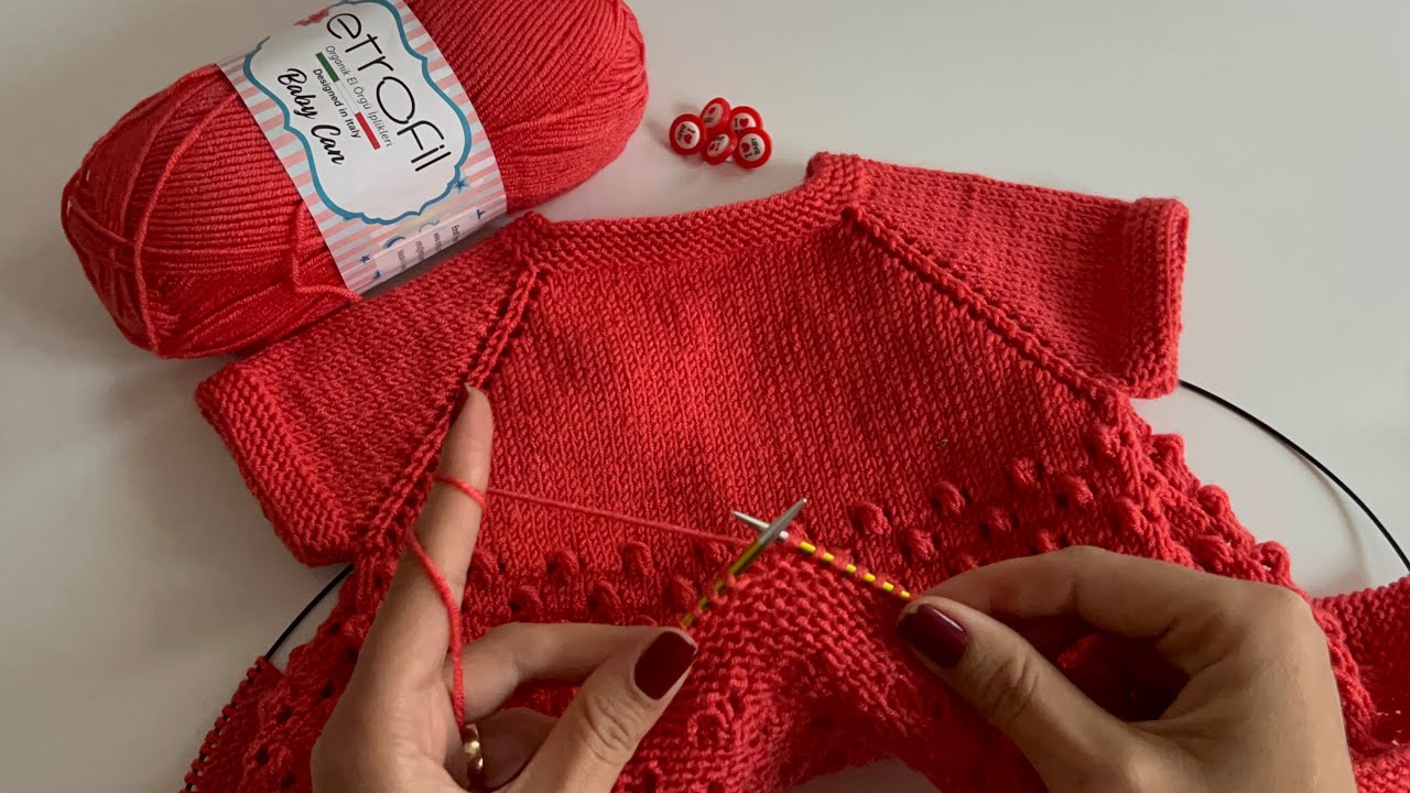 1 YUMAKTAN 1 BEBEK YELEĞİ♥️YAPIMI KOLAY YAKADAN BAŞLAMA BEBEK YELEĞİ ANLATIMI♥️#babyknitting