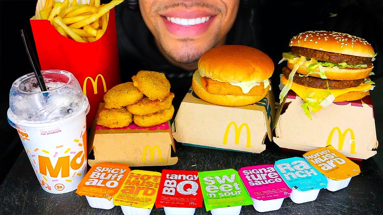 ASMR MOST POPULAR FOOD AT MCDONALDS BIG MAC CHICKEN NUGGETS OREO MCFLURRY FRIES MUKBANG EATING SHOW