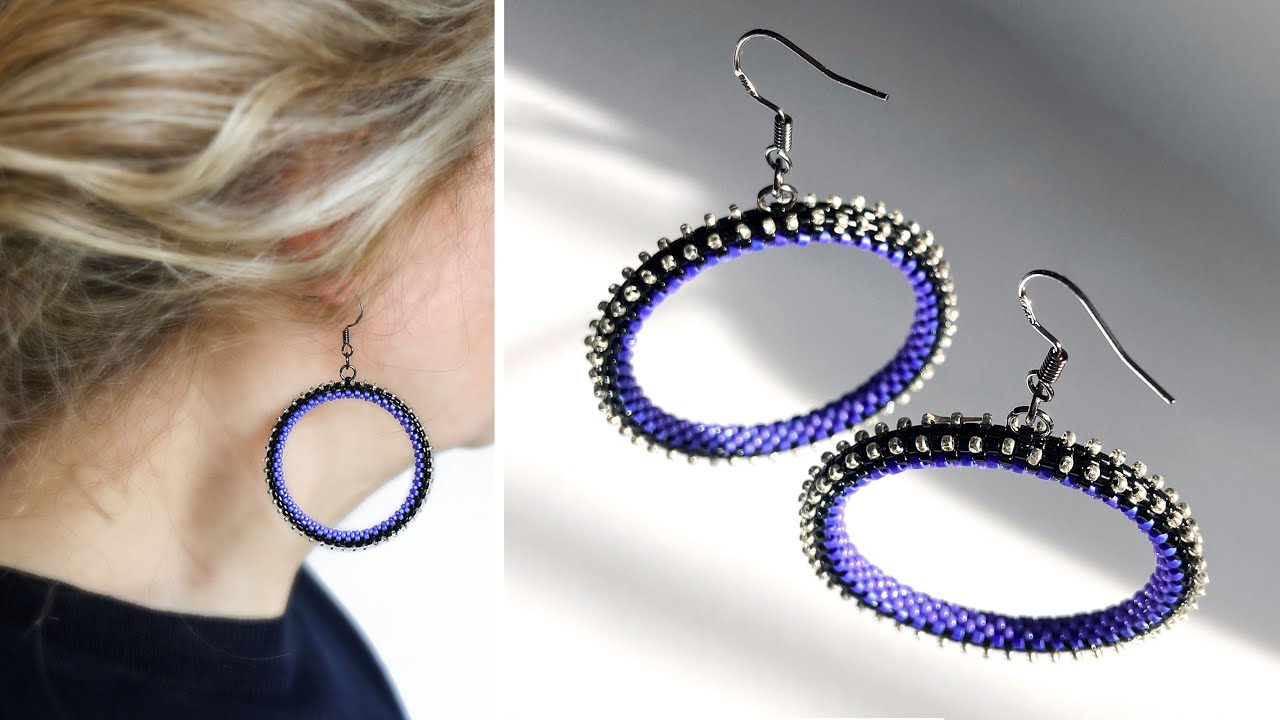 Purple Silver beaded hoop earrings | Minimal modern design | Step-by-step free tutorial