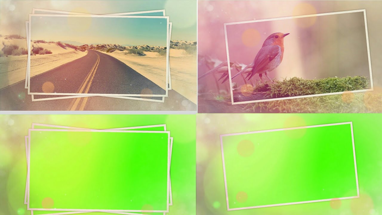 memory lane photos videos album frame with lighting effects green screen - chroma key