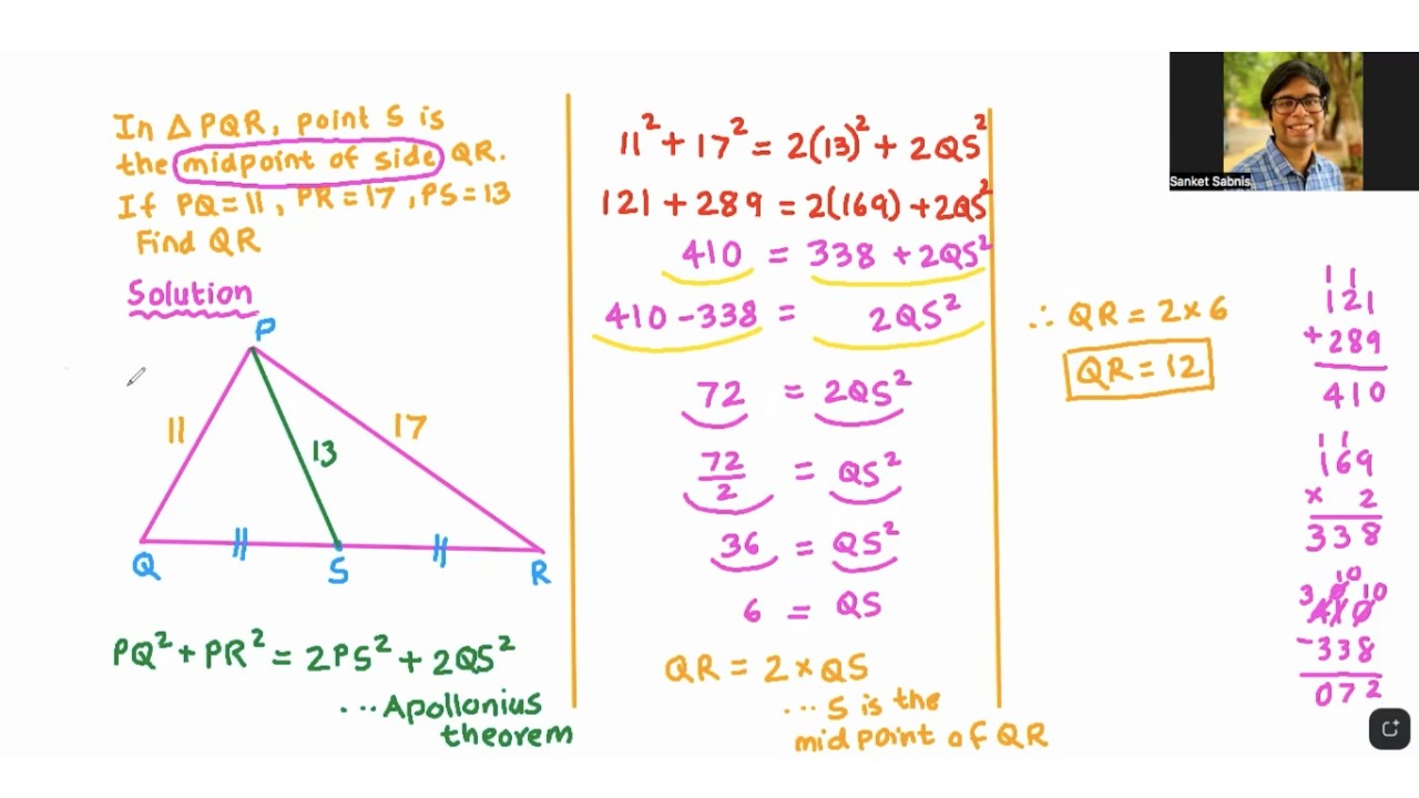 SWBAT apply the Apollonius Theorem