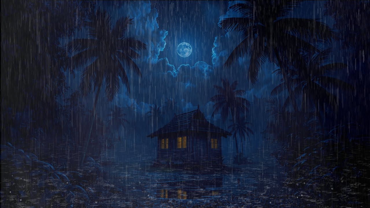 Calm Rainy Night Ambience | Full Moon Forest for Deep Sleep