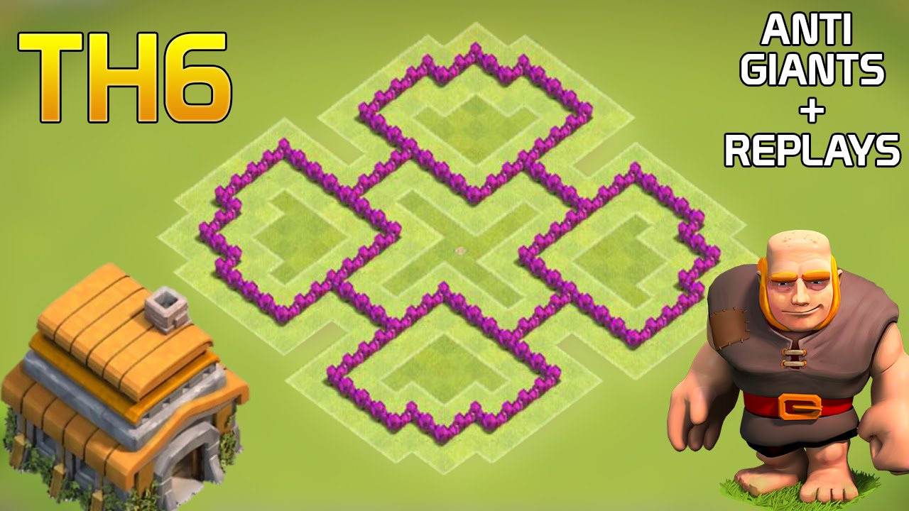 CLASH OF CLANS - BEST TH6 FARMING BASE WITH REPLAYS (ANTI - GIANTS)| COC TH6 DEFENSE BASE 2016