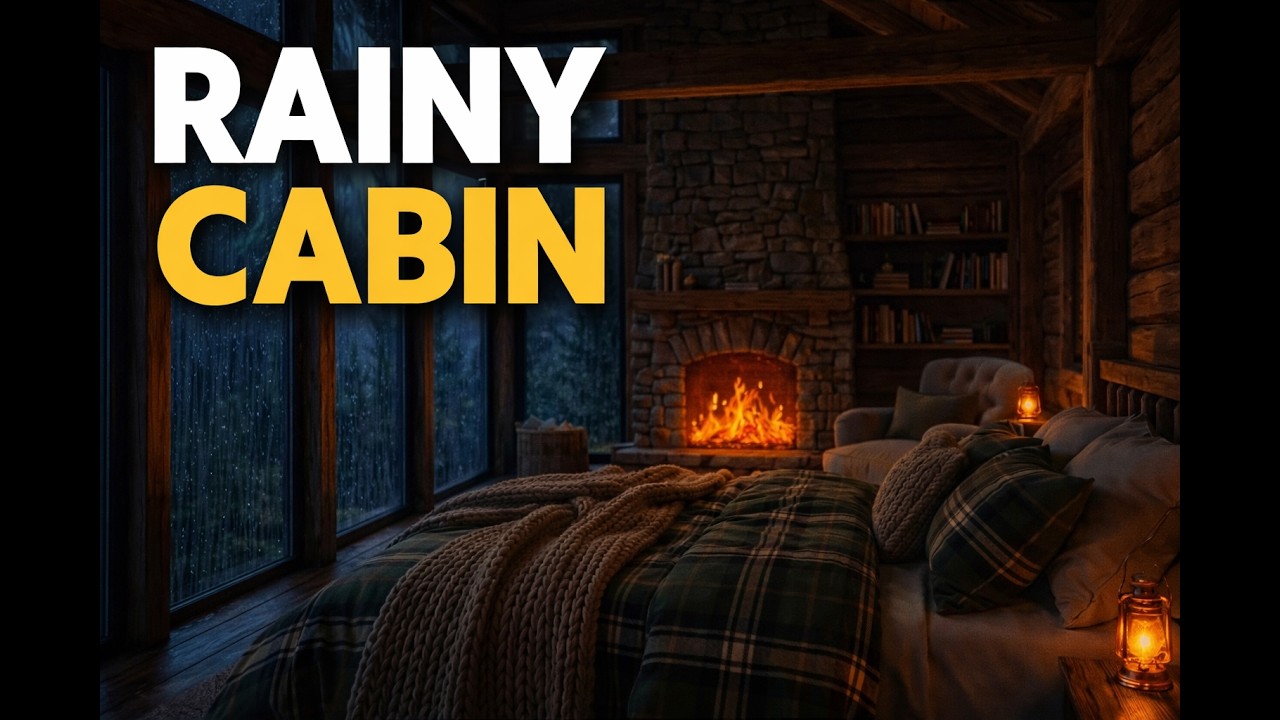 Rainy Cabin Bedroom with Fireplace  | 3 Hours of Cozy Rain Sounds for Sleep, Study & Relaxation