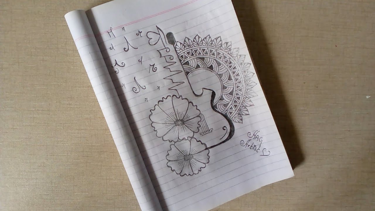 AAG | Guitar music note drawing | guitar drawing with flower mandala art #pencildrawing #mandalaart
