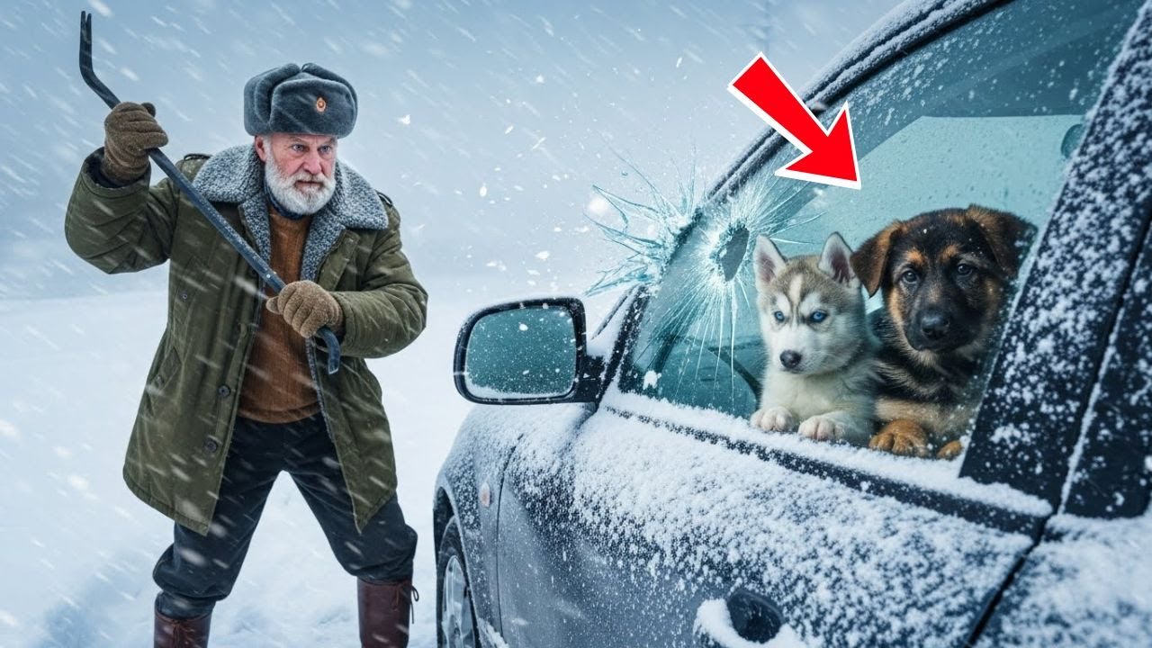 «Запертые в замёрзшей машине, щенок хаски и овчарки ждали смерти—пока старый ветеран не услышал их»