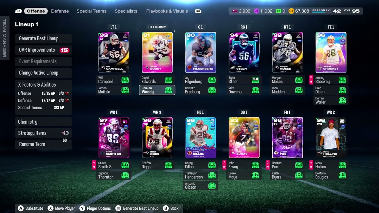 Madden 26-Season 5 95 overall Level 42 New England Patriots Superbowl promo Theme 60/12/28 amazing 
