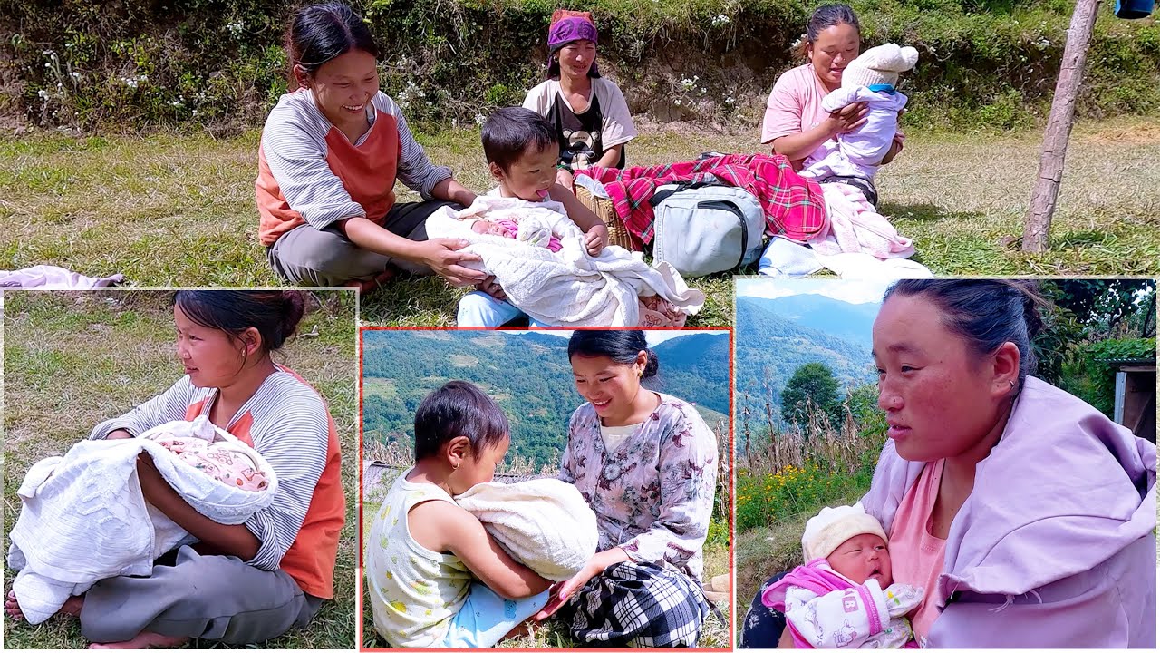 manjita meets Jina , Anita with their babies || village young mothers & babies in rural Nepal ||