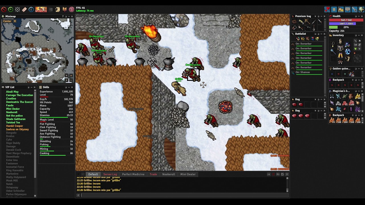 Medivia - Orc berserker mage hunt [level 70+]