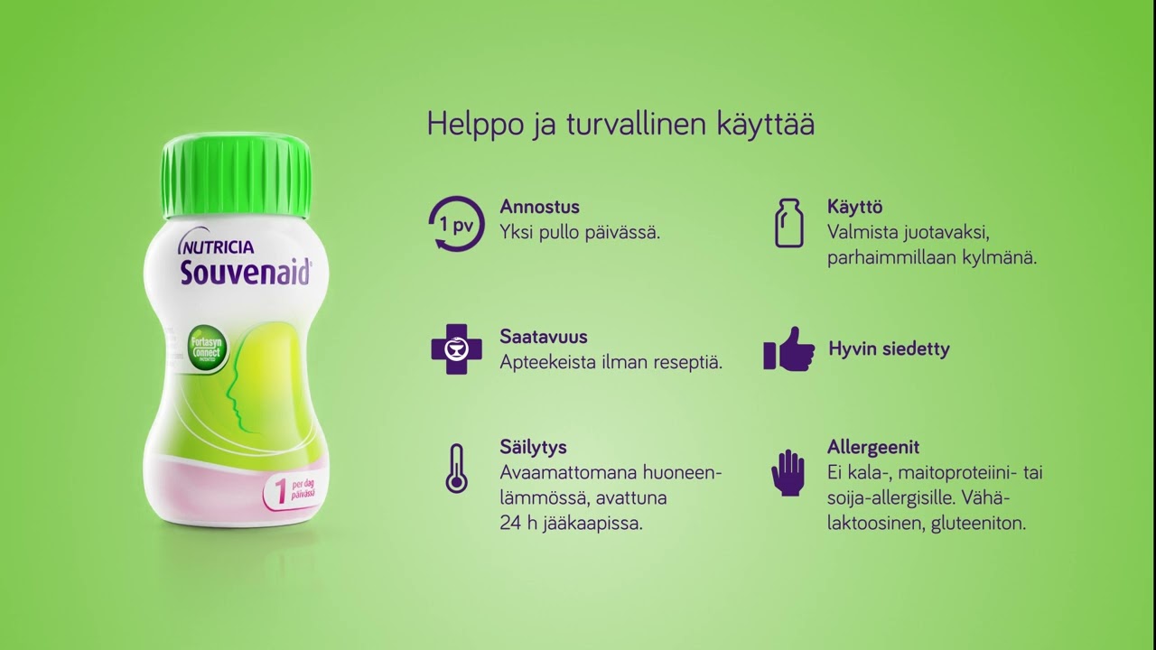 Souvenaid | Ominaisuudet ja hy&ouml;dyt | Varhaisen Alzheimerin taudin ruokavaliohoito