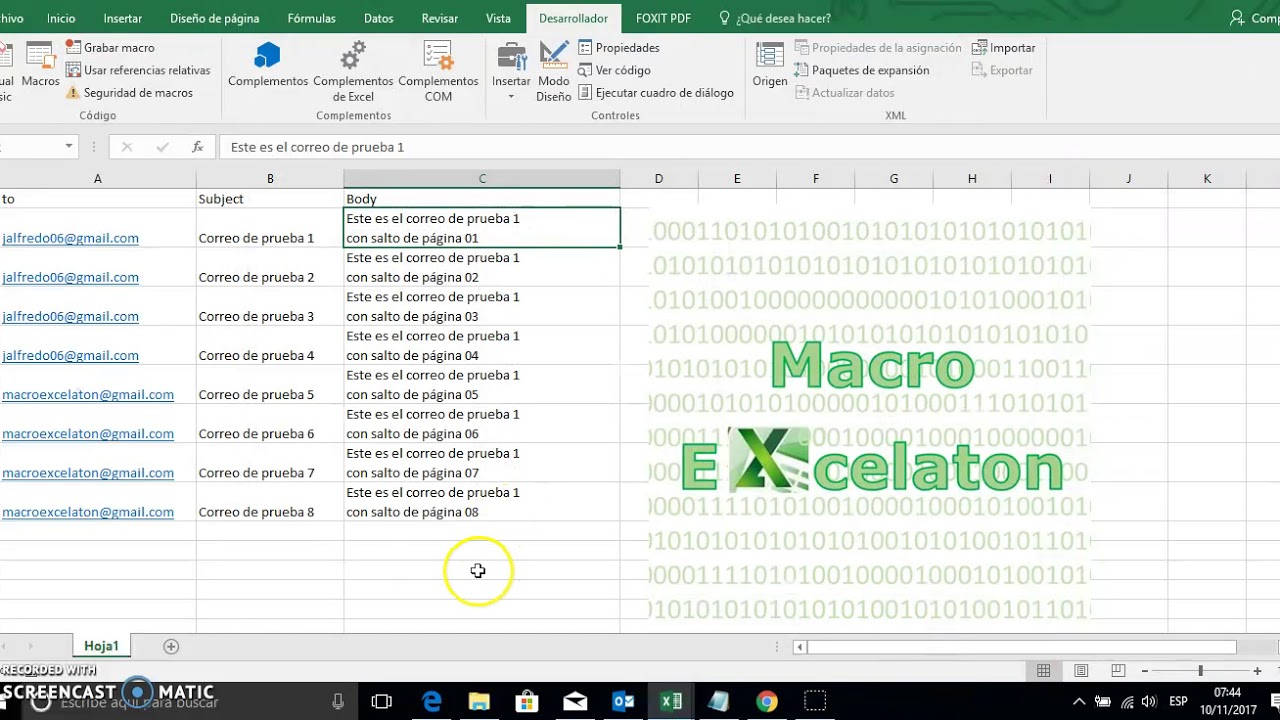 Macro envio masivo de emails con excel y outlook