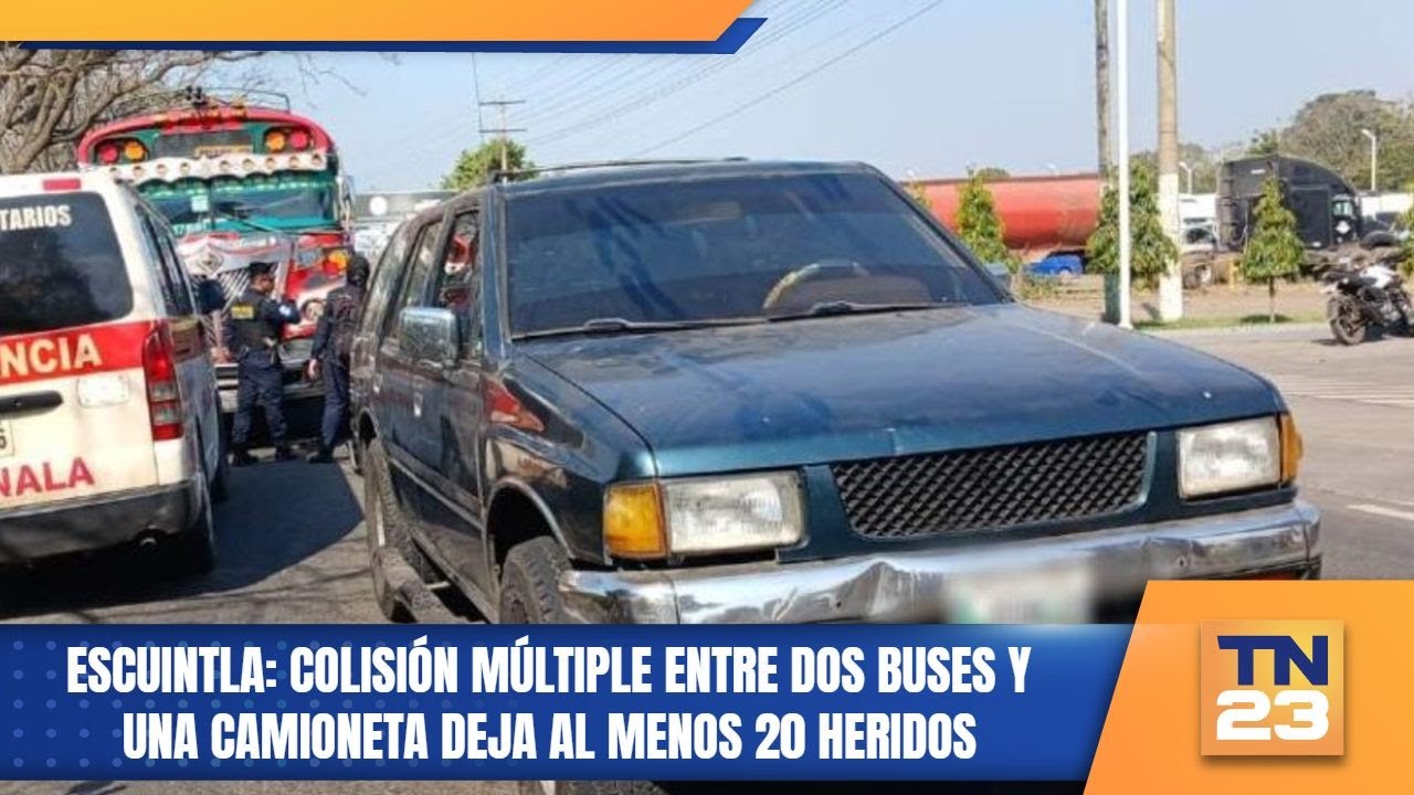 Escuintla: Colisión múltiple entre dos buses y una camioneta deja al menos 20 heridos