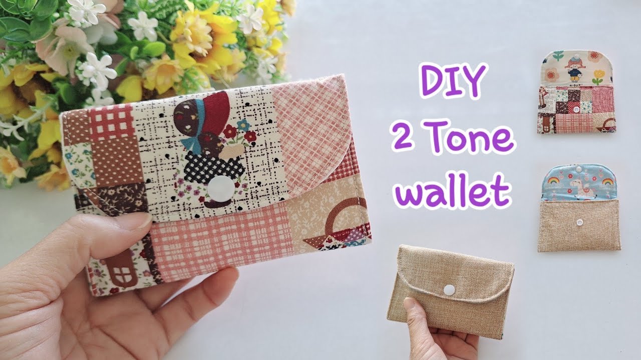 DIY 2 tone wallet. How to sew pocket bag 3 layer. Basic bag. Sewing tutorial. Easy for beginner.