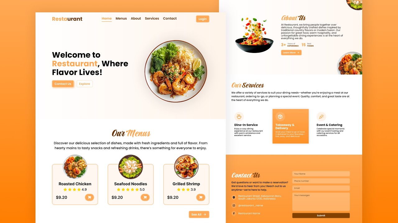 Build a Responsive Food Restaurant Website using HTML CSS JavaScript | Step by Step Tutorial