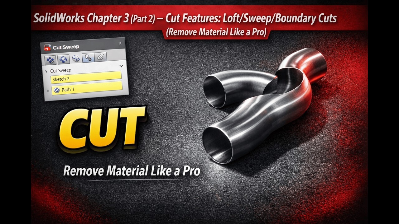 SolidWorks Chapter 3 (Part 2) — Cut Features:  Loft/Sweep/Boundary Cuts (Remove Material Like a Pro)